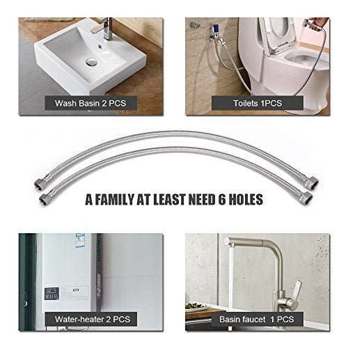 Vataler Faucet Line Connector Braided 304 Stainless Steel Supply Hose 1/2" I.P. Female Thread to 1/2" I.P. Female Straight Thread Faucet Hose Replacement (One Pair) - Image 3