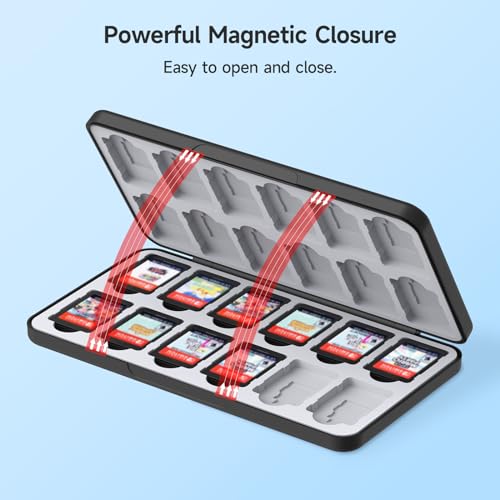 JINGDU 24-Slot Switch Game Card Case Compatible with Nintendo Switch Games & micro SD Cards, Portable Games Holder Organizer Suitable for Switch, NS2/NS/Lite/OLED Game Cards, Black - Image 4