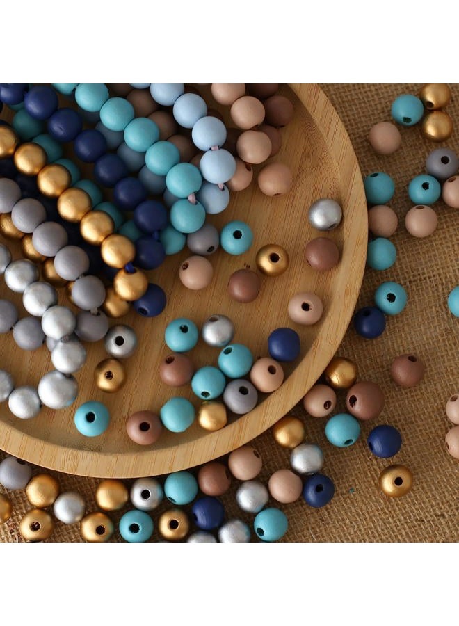 HERZWILD 500Pcs Colored Wooden Beads Round Blue Wooden Beads Colorful Natural Wooden Beads Gold Festival Wooden Beads Farmhouse Wooden Beads for DIY Crafts Easter Party Festival Decoration(1cm) - Image 1