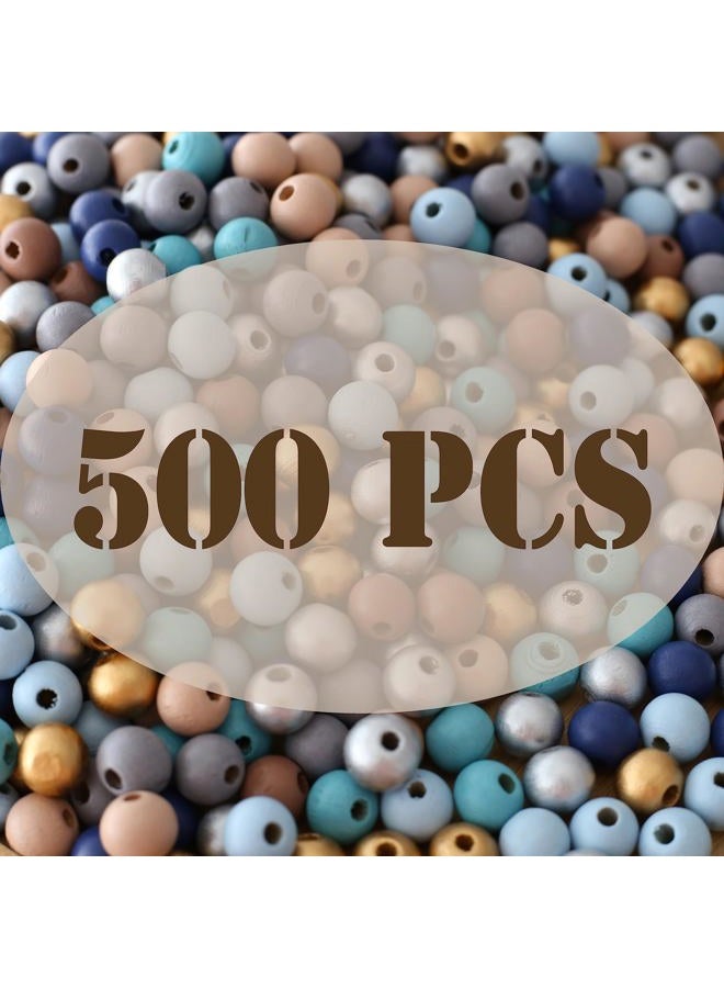 HERZWILD 500Pcs Colored Wooden Beads Round Blue Wooden Beads Colorful Natural Wooden Beads Gold Festival Wooden Beads Farmhouse Wooden Beads for DIY Crafts Easter Party Festival Decoration(1cm) - Image 2