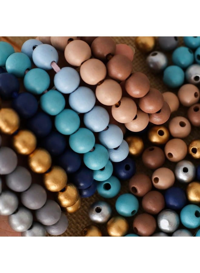 HERZWILD 500Pcs Colored Wooden Beads Round Blue Wooden Beads Colorful Natural Wooden Beads Gold Festival Wooden Beads Farmhouse Wooden Beads for DIY Crafts Easter Party Festival Decoration(1cm) - Image 4