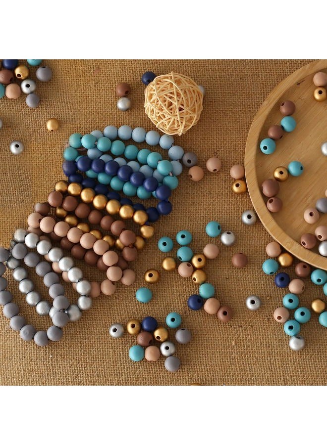 HERZWILD 500Pcs Colored Wooden Beads Round Blue Wooden Beads Colorful Natural Wooden Beads Gold Festival Wooden Beads Farmhouse Wooden Beads for DIY Crafts Easter Party Festival Decoration(1cm) - Image 3