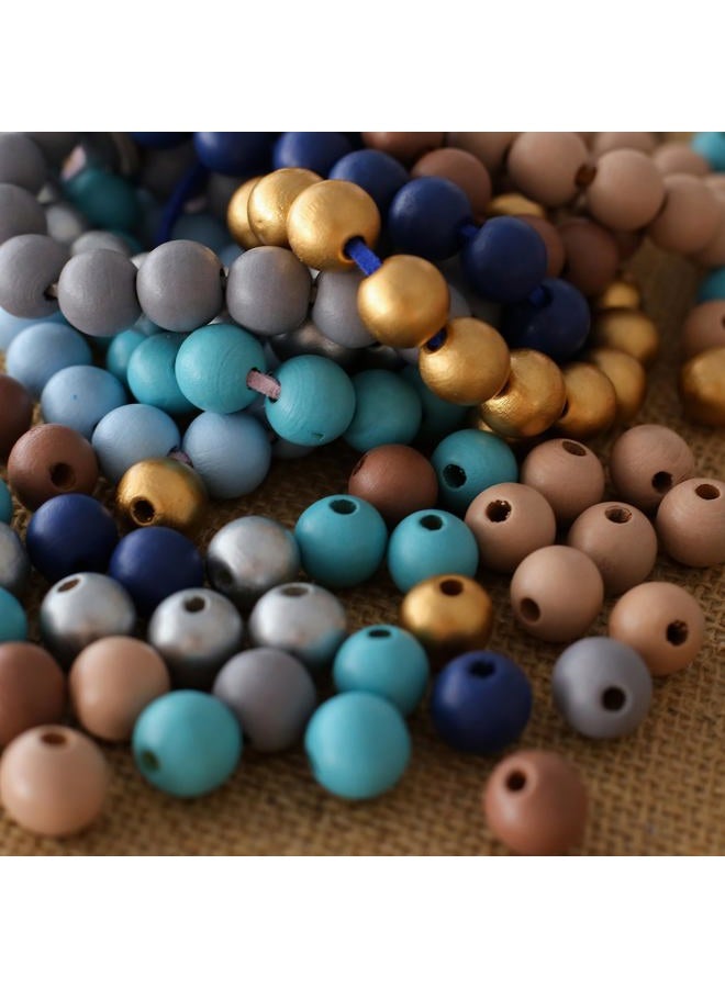 HERZWILD 500Pcs Colored Wooden Beads Round Blue Wooden Beads Colorful Natural Wooden Beads Gold Festival Wooden Beads Farmhouse Wooden Beads for DIY Crafts Easter Party Festival Decoration(1cm) - Image 5