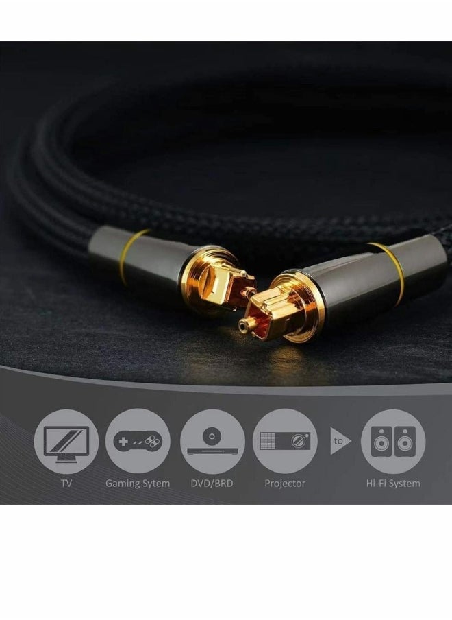 Generic - Digital Optical Audio Cable, 24K Gold-Plated Nylon Braided Fiber Male to 200 cm Cable for Sound Bar, TV, Playstation, 1 Pcs - Image 1