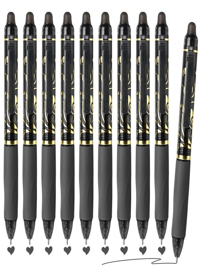 Temiary 10 Pcs Retractable Erasable Gel Pens, Fine Point 0.5 mm, Assorted Color Inks in Pen, Smooth Writing, Make Mistakes Disappear for Writing and Crossword Puzzle (Black) - Image 1
