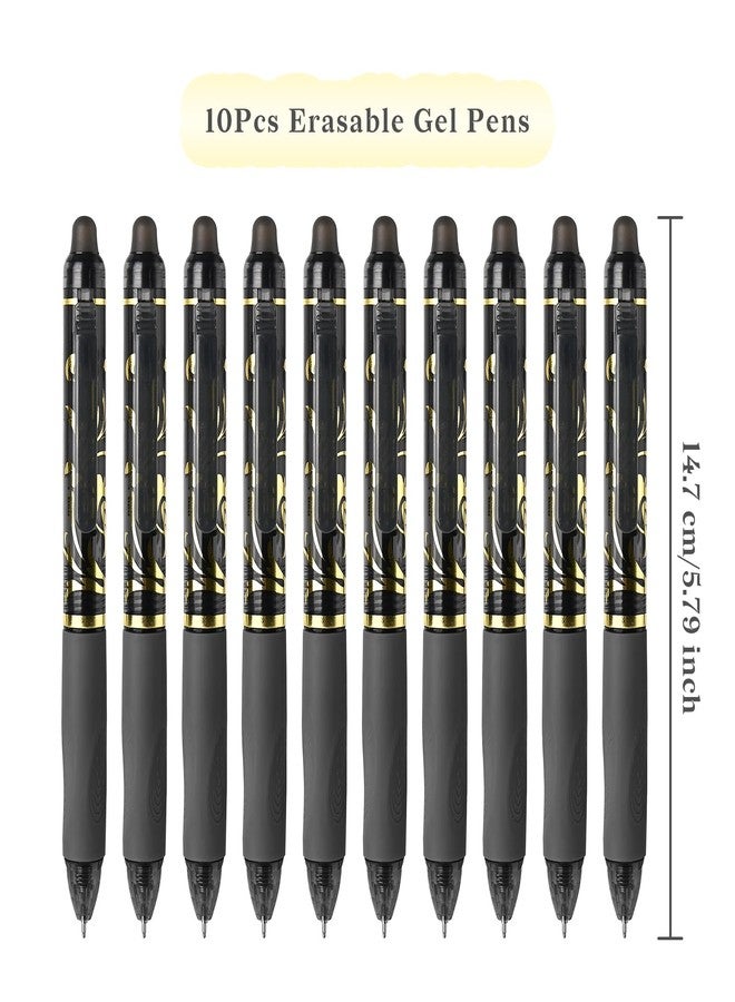 Temiary 10 Pcs Retractable Erasable Gel Pens, Fine Point 0.5 mm, Assorted Color Inks in Pen, Smooth Writing, Make Mistakes Disappear for Writing and Crossword Puzzle (Black) - Image 2