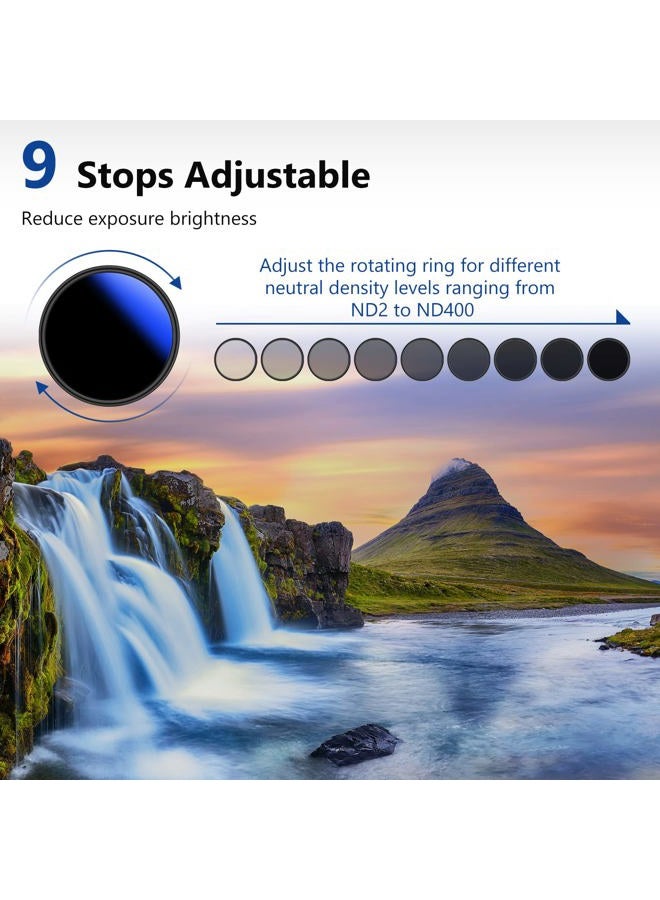 Neewer 67mm MRC Variable ND Filter ND2-ND400, Neutral Density Adjustable ND Filter (0.3 to 2.7,1 to 9 Stops), Multi Layer Coated Optical Glass, Water Repellent & Scratch Resistant Ultra Slim Filter - Image 3