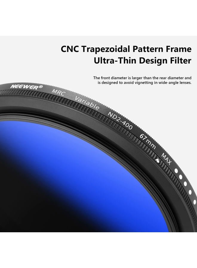 Neewer 67mm MRC Variable ND Filter ND2-ND400, Neutral Density Adjustable ND Filter (0.3 to 2.7,1 to 9 Stops), Multi Layer Coated Optical Glass, Water Repellent & Scratch Resistant Ultra Slim Filter - Image 4