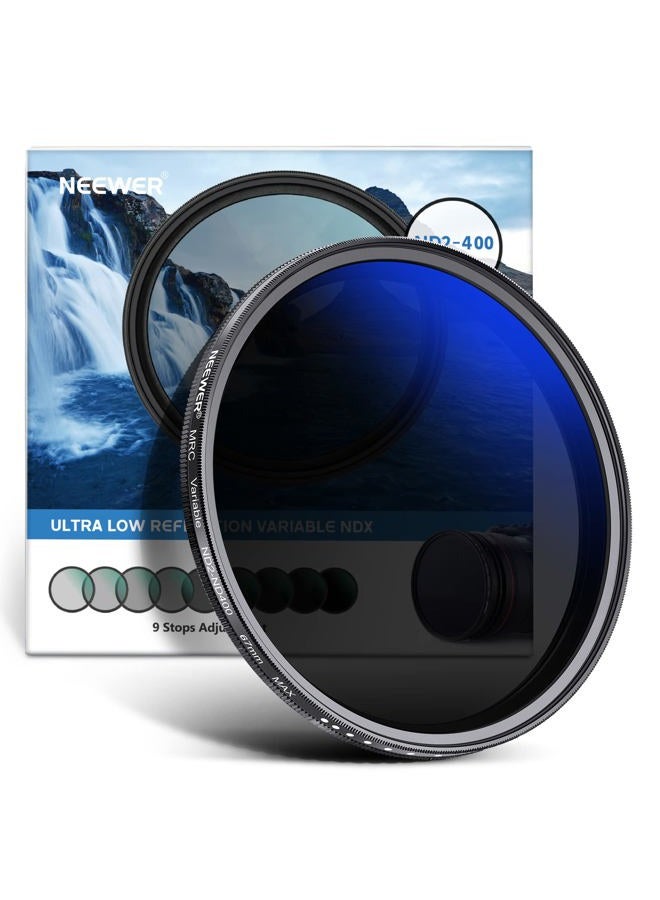 Neewer 67mm MRC Variable ND Filter ND2-ND400, Neutral Density Adjustable ND Filter (0.3 to 2.7,1 to 9 Stops), Multi Layer Coated Optical Glass, Water Repellent & Scratch Resistant Ultra Slim Filter - Image 1