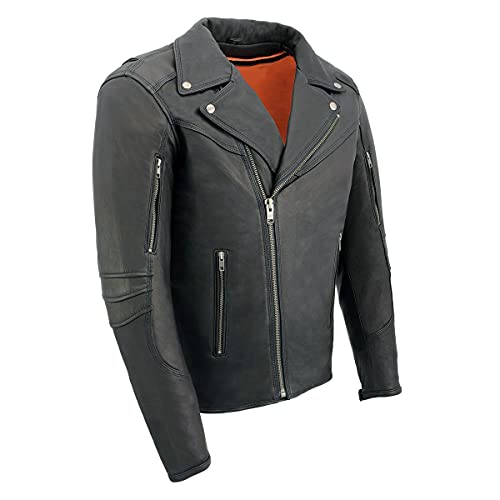 Milwaukee Leather جاكيت دراجة نارية جلد ميلووكي MLM1516 أسود جلد حقيقي للرجال - تصميم براندو العتيق - كبير - Image 1