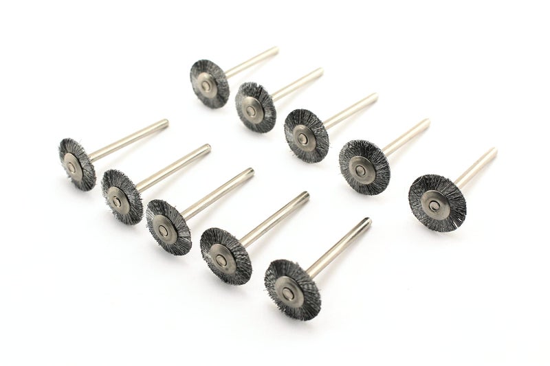 T-MAX TMAX 10 pc Carbon Steel Bristle 3/4 Inch Flat Wire Brush with 1/8 Inch Shank for Dremel and Other Rotary Tools on Rust Removal  Corrosion and Scrub Surfaces - Image 1