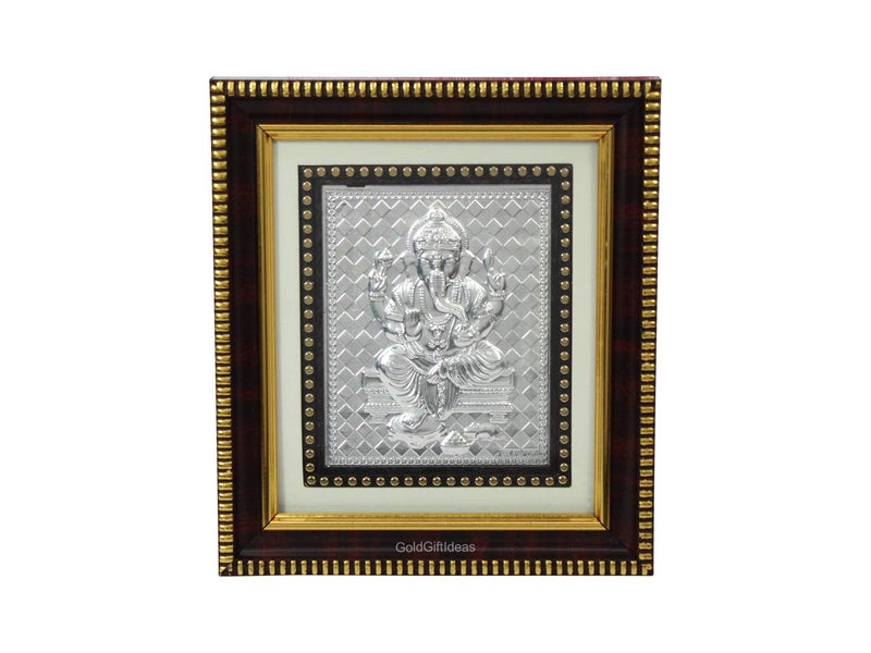 GoldGiftIdeas Silver Lambodar Ganesha Frame for Gift, Ganpati Wooden Photo Frame for Pooja, Return Gifts for Housewarming, Lord Ganesh Idol for Home (14 x 12 CM) - Image 1
