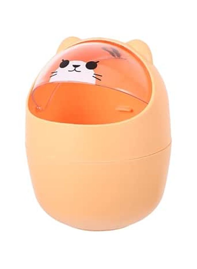 Mini Swing Lid Desktop Trash Can Small Plastic Wastebasket For Office Kitchen Bathroom Yellow Cartoon Animal Design - Image 1