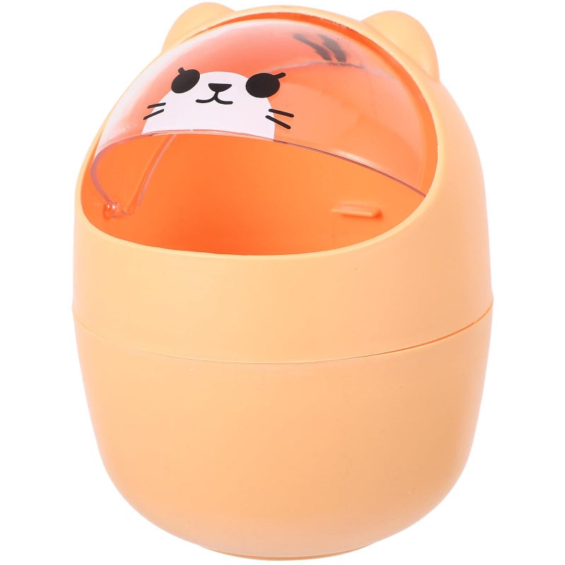 Mini Swing Lid Desktop Trash Can Small Plastic Wastebasket For Office Kitchen Bathroom Yellow Cartoon Animal Design - Image 2