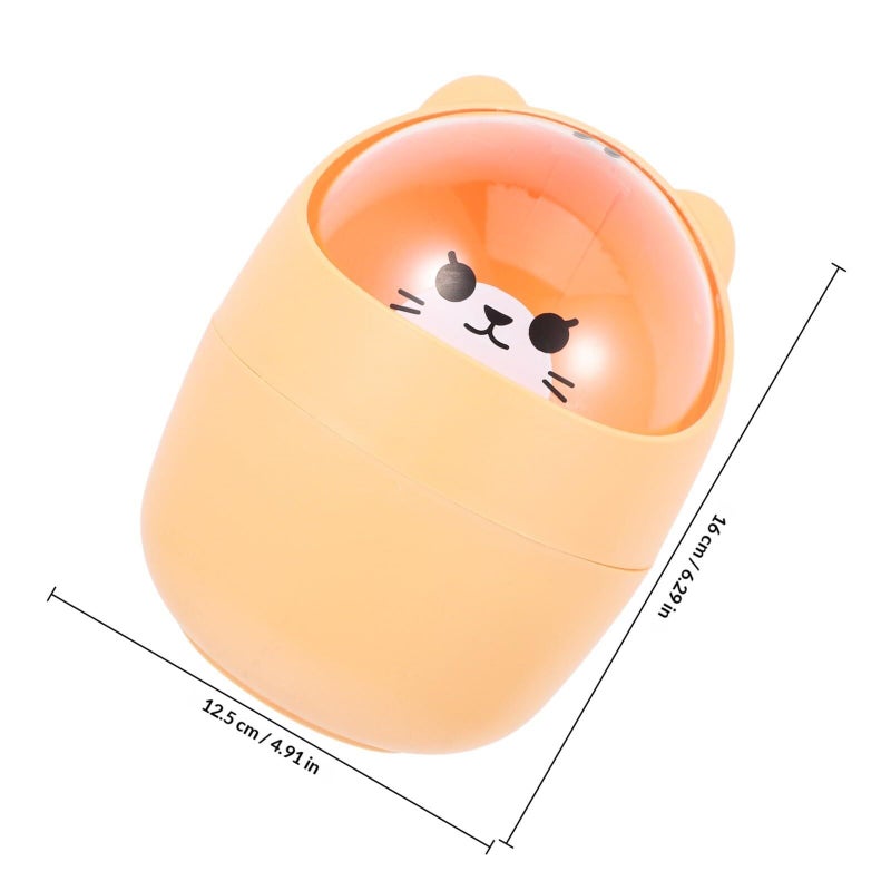 Mini Swing Lid Desktop Trash Can Small Plastic Wastebasket For Office Kitchen Bathroom Yellow Cartoon Animal Design - Image 3