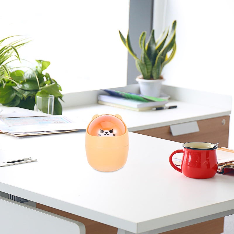 Mini Swing Lid Desktop Trash Can Small Plastic Wastebasket For Office Kitchen Bathroom Yellow Cartoon Animal Design - Image 5