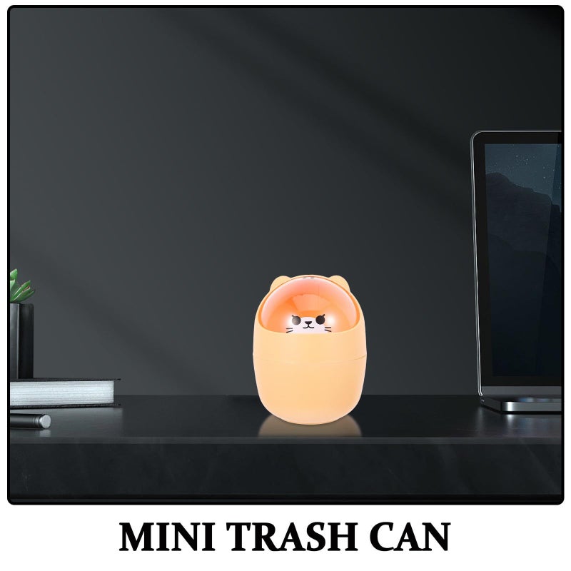 Mini Swing Lid Desktop Trash Can Small Plastic Wastebasket For Office Kitchen Bathroom Yellow Cartoon Animal Design - Image 4