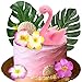 Mity rain 7pcs Flamingo Cake Toppers Flamingo Palm Leaves Hibiscus Flowers Hawaiian Luau Cake Decorations for Tropical Theme Birthday Party Supplies - Image 3