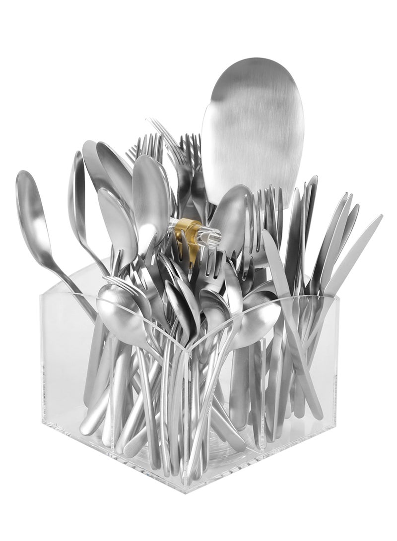 LIFE SMILE 63-Piece 18/10 Stainless Steel Spoon Cutlery Set Includes Knife and Forks With Cutlery Holder Tea And Ice Spoons Dinner And Cake Fork, Fruit Knife, Soup Ladle, Rice Server (MATTE SILVER, 63 Pieces) - Image 1