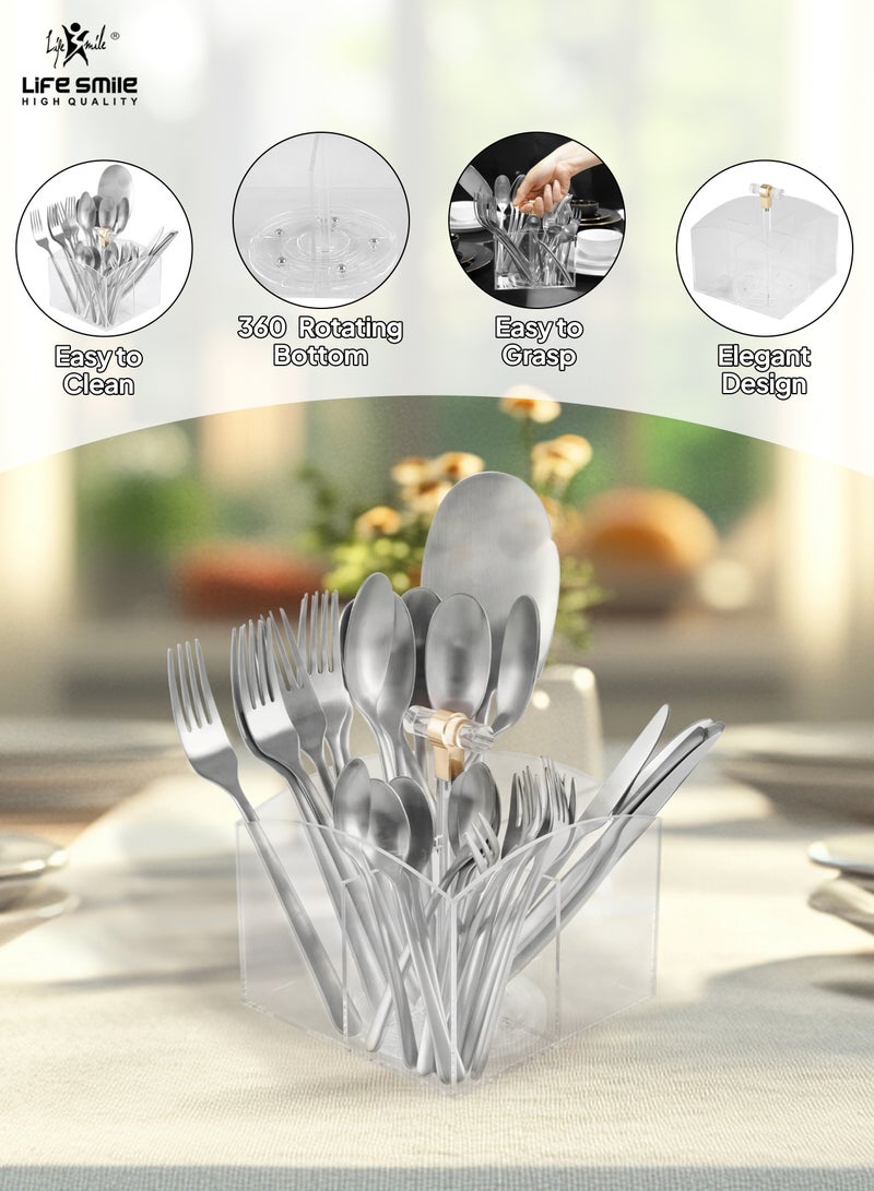 LIFE SMILE 63-Piece 18/10 Stainless Steel Spoon Cutlery Set Includes Knife and Forks With Cutlery Holder Tea And Ice Spoons Dinner And Cake Fork, Fruit Knife, Soup Ladle, Rice Server (MATTE SILVER, 63 Pieces) - Image 3