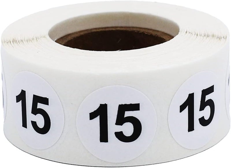 InStockLabels.com White with Black Number 15 Circle Dot Stickers, 3/4 Inch Round, 500 Labels on a Roll for Organization and Inventory - Semi-Gloss Finish - Made in The USA - Image 1