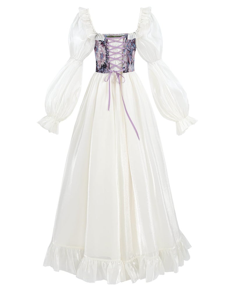 NSPSTT White Renaissance Dress Women Fairy Dress Victorian Medieval Costume, Fairy Purple, M - Image 3