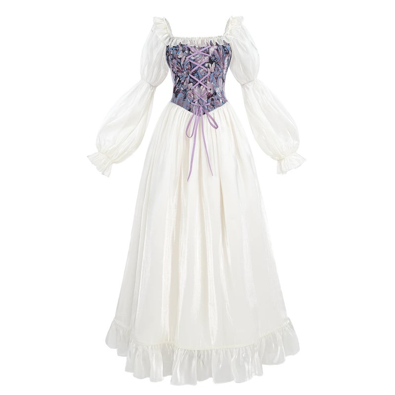 NSPSTT White Renaissance Dress Women Fairy Dress Victorian Medieval Costume, Fairy Purple, M - Image 1