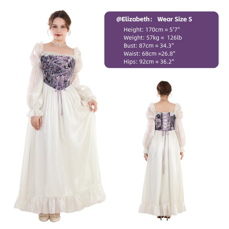 NSPSTT White Renaissance Dress Women Fairy Dress Victorian Medieval Costume, Fairy Purple, M - Image 2