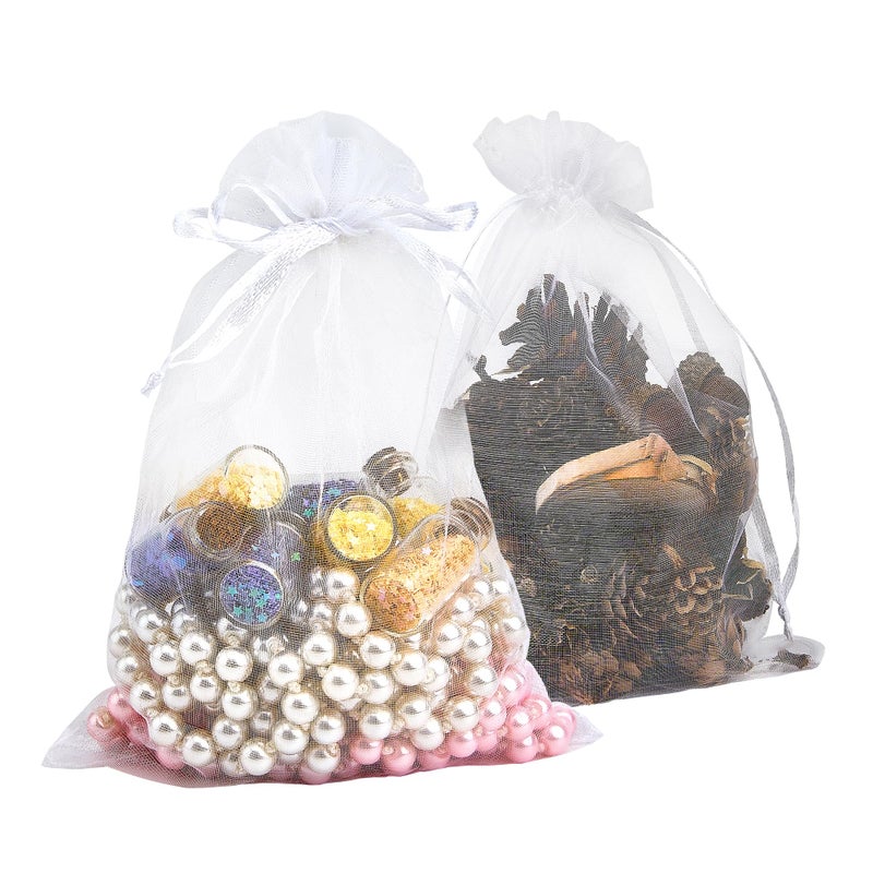 PACKINNO 100pcs White Organza Bags, Sheer Organza Bags 4x6 Inch, Small Mesh Bag Drawstring, Jewelry Gift Bags for Party, Candy, Christmas, Festival, Bathroom Soaps, Makeup - Image 1