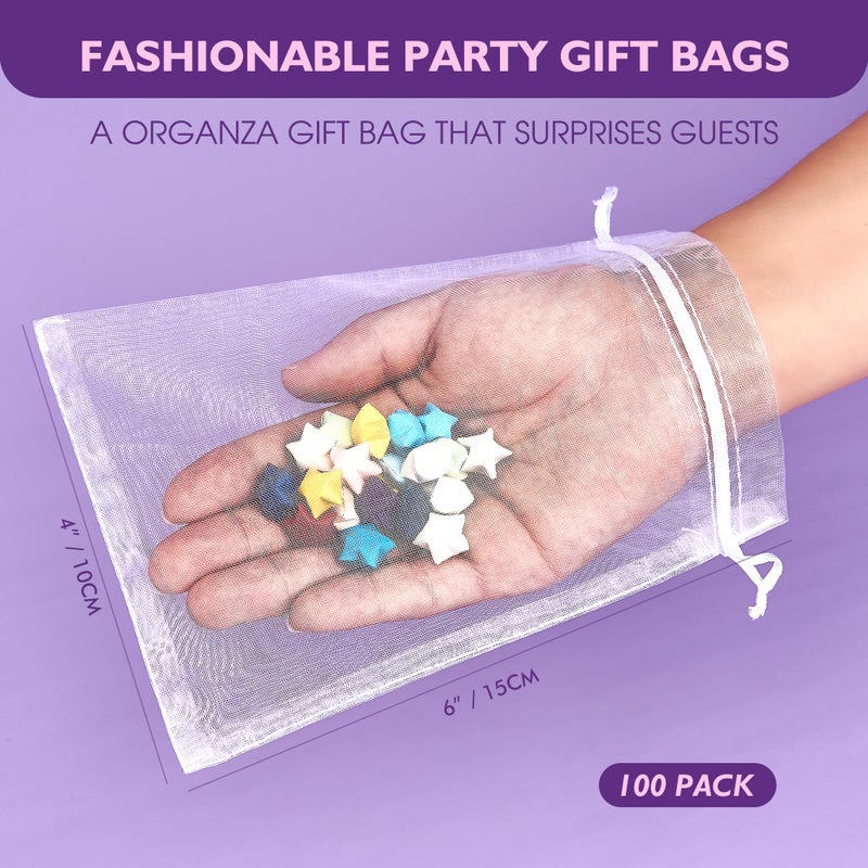 PACKINNO 100pcs White Organza Bags, Sheer Organza Bags 4x6 Inch, Small Mesh Bag Drawstring, Jewelry Gift Bags for Party, Candy, Christmas, Festival, Bathroom Soaps, Makeup - Image 2