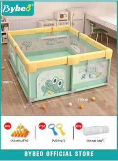 Bybeo Baby Playpen Fence, Portable Babies Playards for Toddlers, Safety Infant Activity Center,  Sturdy Play Area, with 2 Pull Rings, 60 Marine Balls and Storage Bag, 150x180cm  - Image 1
