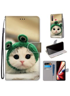HuHa Case Cover For Realme 5 / 5s / 5i / C3 / C3i / 6i / Narzo10 / 10A / 20A Coloured Drawing Cross Texture Horizontal Flip PU Leather Case with Holder & Card Slots & Wallet & Lanyard Frog Kitten 