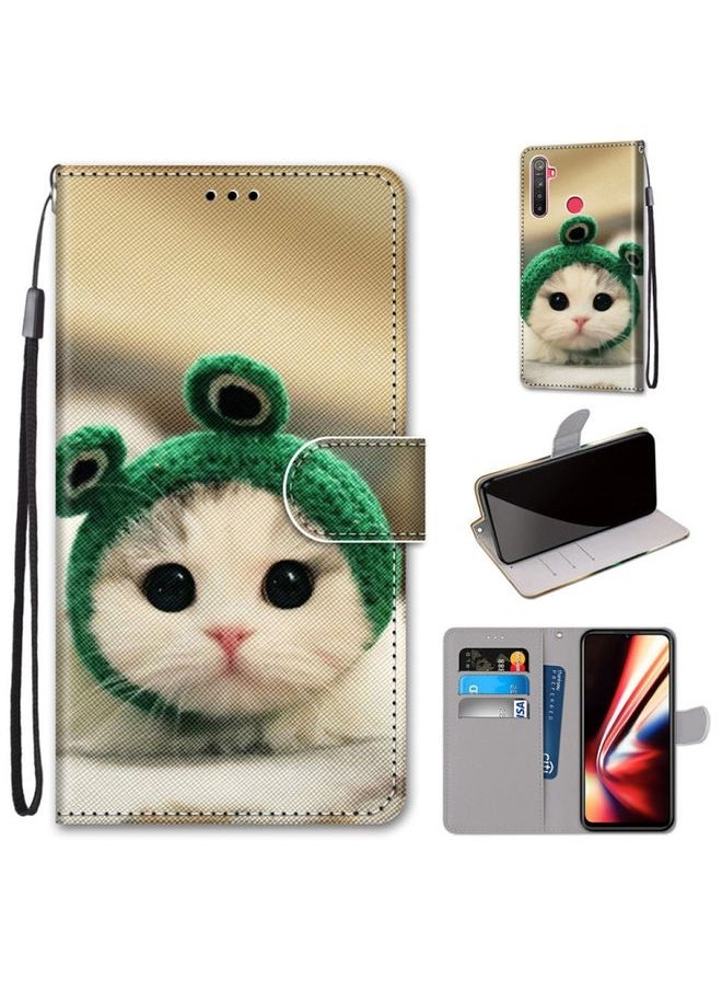 HuHa Case Cover For Realme 5 / 5s / 5i / C3 / C3i / 6i / Narzo10 / 10A / 20A Coloured Drawing Cross Texture Horizontal Flip PU Leather Case with Holder & Card Slots & Wallet & Lanyard Frog Kitten 