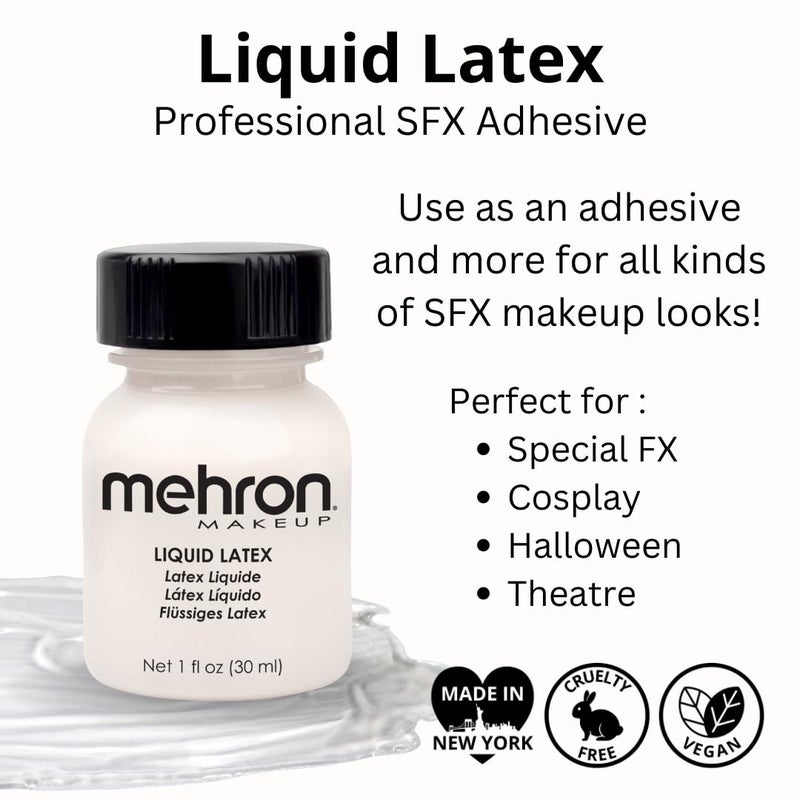 Mehron Makeup Liquid Latex | SFX Makeup | Halloween | Latex Glue for Skin | Prosthetic Glue 1 fl oz (30 ml) (Clear Flesh) - Image 2