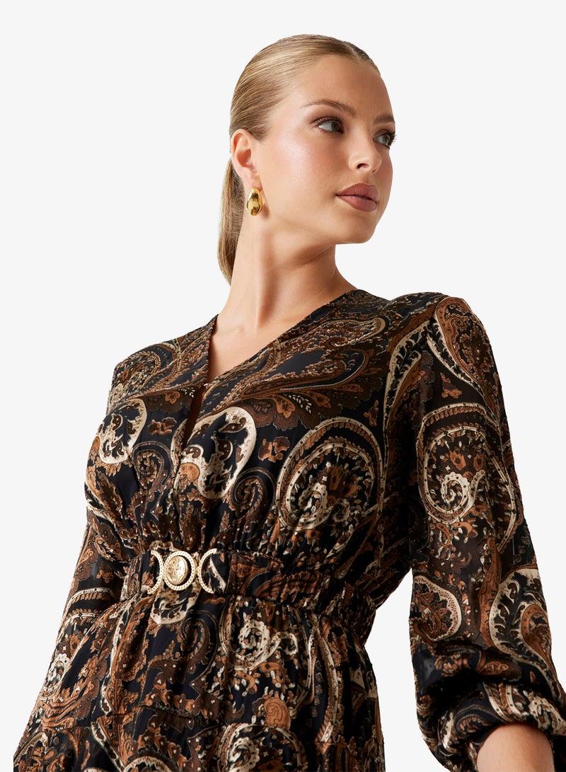 GUESS Clarisse Plunge Neck Flare Mini Dress - Image 3