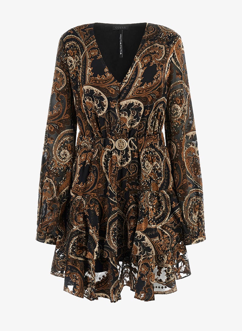 GUESS Clarisse Plunge Neck Flare Mini Dress - Image 5