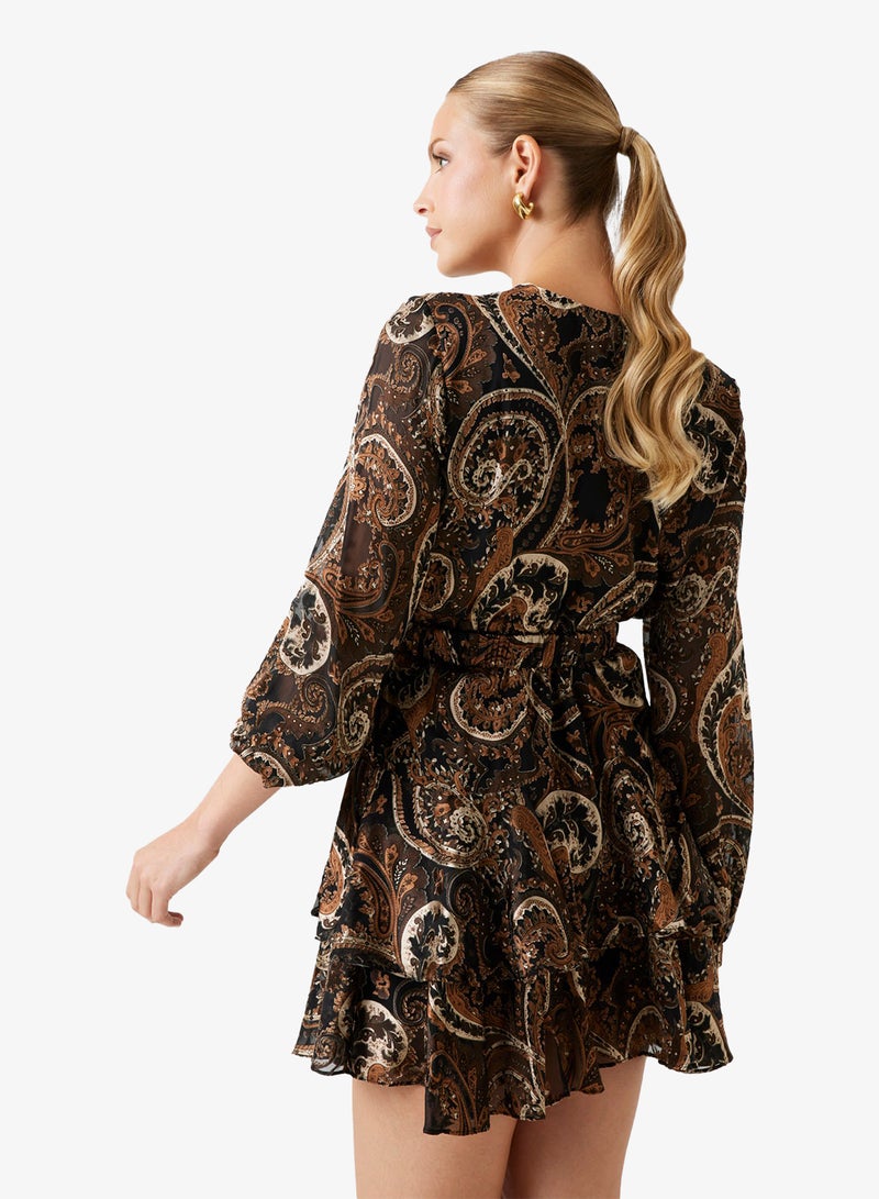 GUESS Clarisse Plunge Neck Flare Mini Dress - Image 2