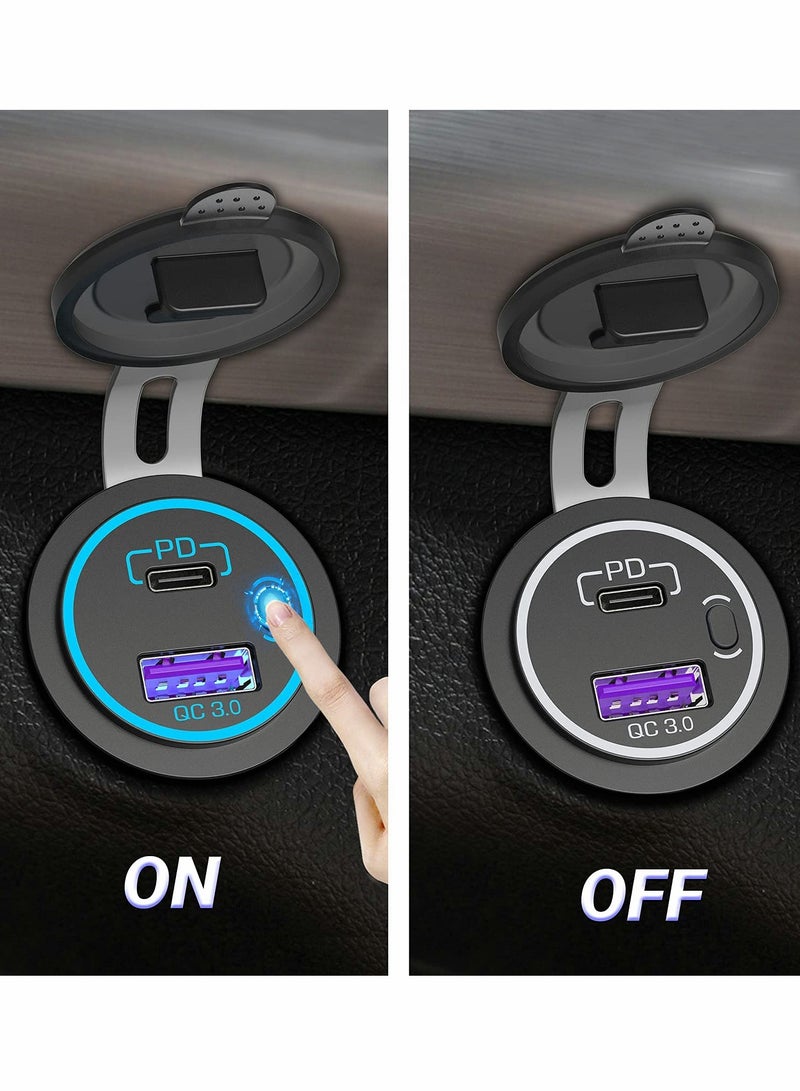 12V PD 3.0 & Quick USB Car Fast Charger Socket with ON/OFF Switch for 12V/24V Vehicles, Boats, Golf Carts, Marine, RVs, and Motorcycles (Extension Cord Not Included) - Image 2