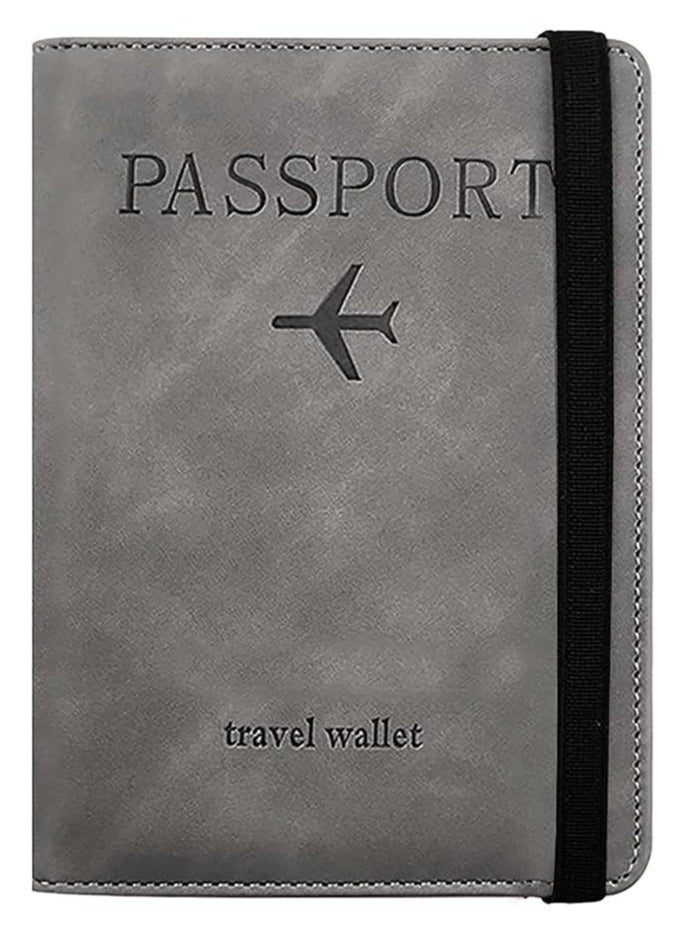 حافظة جواز سفر مع غطاء محفظة، حافظة جواز سفر مع حجب RFID، حامل وثائق سفر من جلد البولي يوريثان للرجال والنساء، إكسسوارات السفر (رمادي) - Image 1