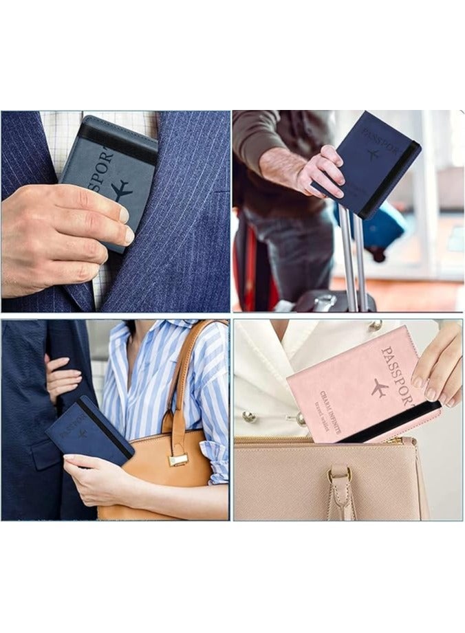 حافظة جواز سفر مع غطاء محفظة، حافظة جواز سفر مع حجب RFID، حامل وثائق سفر من جلد البولي يوريثان للرجال والنساء، إكسسوارات السفر (رمادي) - Image 4