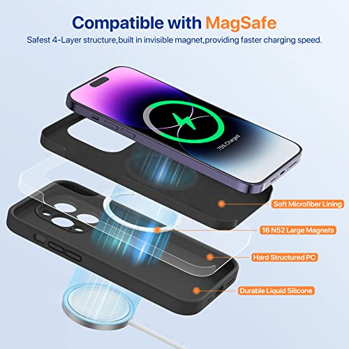Miracase Designed for iPhone 14 Pro Case, Compatible with Magsafe, 1 Pack Screen Protector, Shockproof Liquid Silicone Rubber Phone Case Cover for 14 Pro 6.1 inch, Black Magnetic - Image 3
