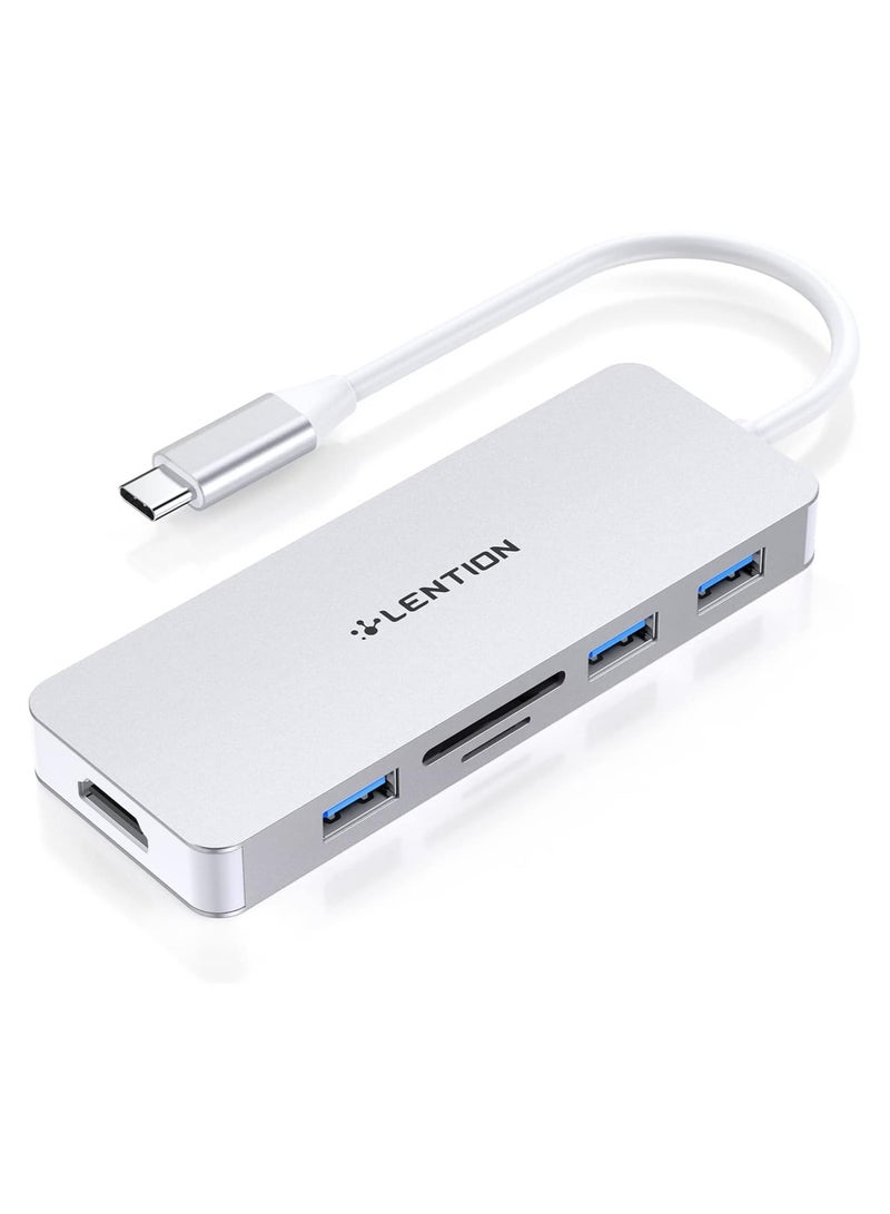 Lention LENTION USB C Hub with 4K HDMI, 3 USB 3.0, SD/Micro SD Card Reader Compatible 2023-2016 MacBook Pro, New Mac Air/Surface, Stable Driver Certified Multi-Port Adapter (CB-C18, Silver)  - Image 1