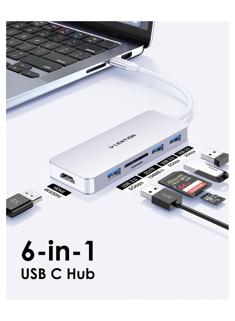 Lention LENTION USB C Hub with 4K HDMI, 3 USB 3.0, SD/Micro SD Card Reader Compatible 2023-2016 MacBook Pro, New Mac Air/Surface, Stable Driver Certified Multi-Port Adapter (CB-C18, Silver)  - Image 2