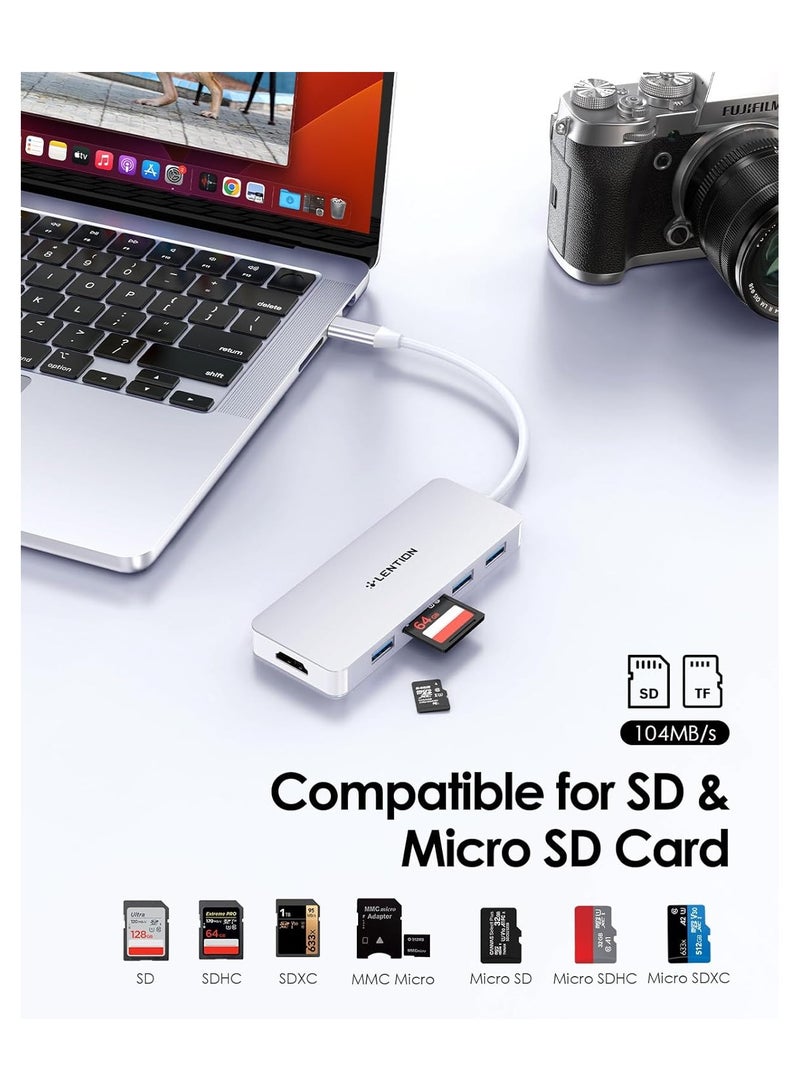 Lention LENTION USB C Hub with 4K HDMI, 3 USB 3.0, SD/Micro SD Card Reader Compatible 2023-2016 MacBook Pro, New Mac Air/Surface, Stable Driver Certified Multi-Port Adapter (CB-C18, Silver)  - Image 3