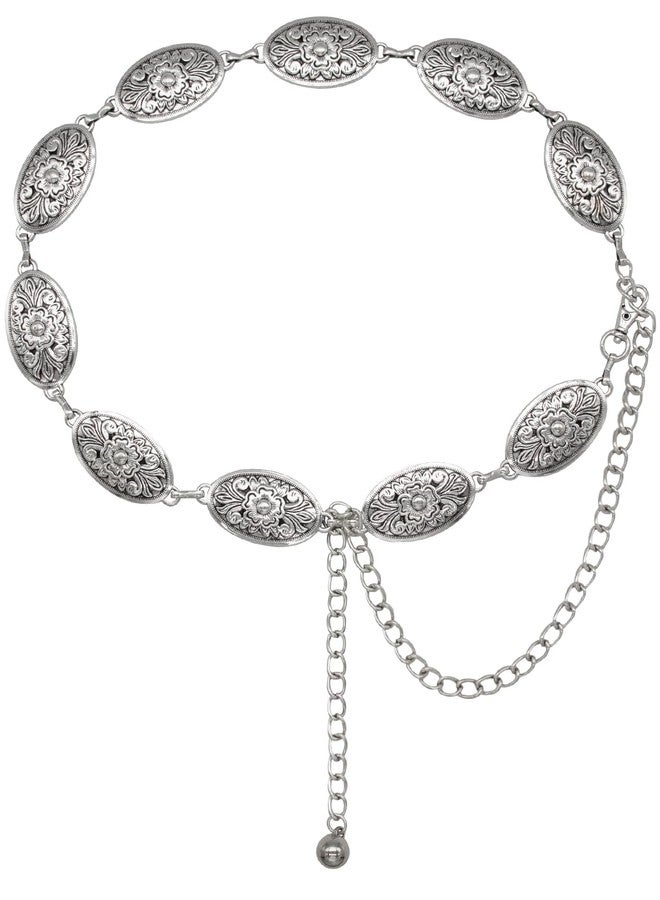 TOPACC Metal Chain Belt for Women Waist chains for Dresses Jeans Western Cowgirl, Silver-70, Length 45" (28"+extended chain 17") - Image 1