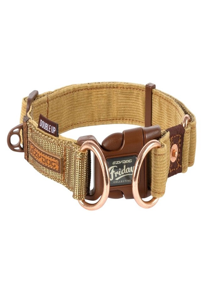 EzyDog Double Up Premium Nylon Dog Collar with Stitching - Double D-Rings for Superior Strength, Safety, and Comfortability - Non-Rusting and Includes an ID Attachment (Large, Corduroy) - Image 1