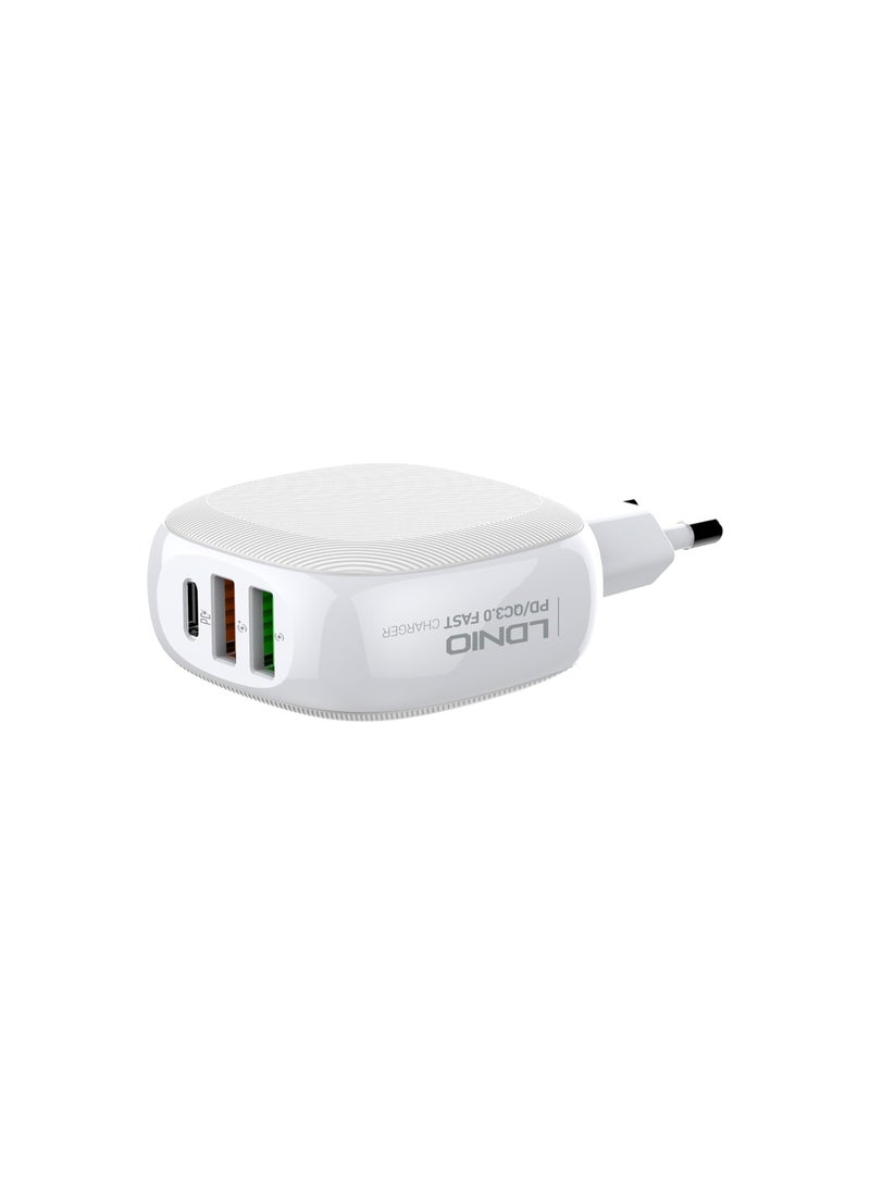 LDNIO LDNIO A3510Q Fast Wall Charger EU Plug Travel With Lightning Cable Dual USB/Type C Ports 32W Iphone - White - Image 4