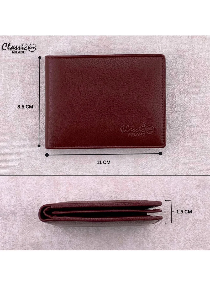 Classic Milano Maroon (GTF-04-EM) Classic Milano Men’s Wallet – Slim Bifold Leather Wallet for Men with RFID Blocking, Multiple Card Slots & Middle Zip – Stylish Mens Purse Wallets Gift for Husband, Father for Men | Best Price UAE