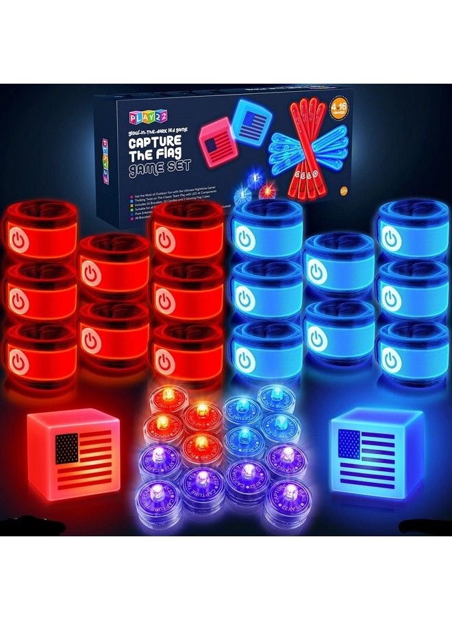 Play22 - American Capture The Flag Glow In The Dark Game Capture The Flag Game Up To 14 Players Capture The Flag Set Includes 14 Bands 16 Team Lights 2 Flags Great Outdoor Gift Original - Image 1