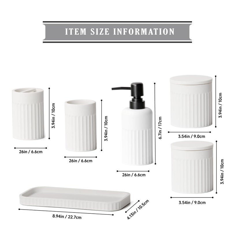 INIUNIK Bathroom Accessory Set - 6 Pieces Bathroom Accessories Set Complete with Soap Dispenser, Toothbrush Holders, Tumbler, Vanity Tray and 2 Qtip Holder for Home Organizer and Decor, White - Image 5